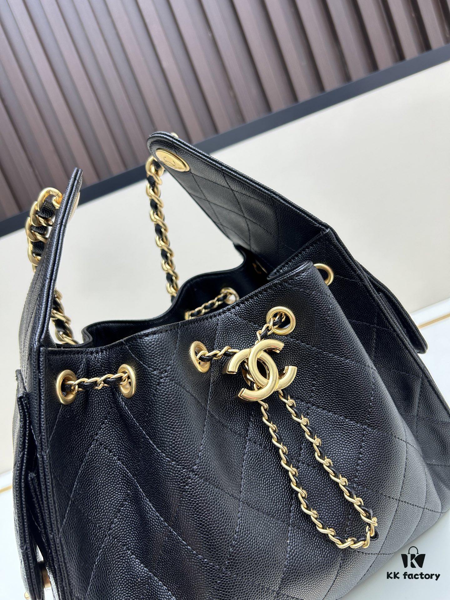 Upgraded Chanel 25C Hobo Bag in Quilted Calfskin - Mini Vintage Drawstring Bucket Bag with Retro Gold Buckle, Diamond Stitching, and Classic Chain Design