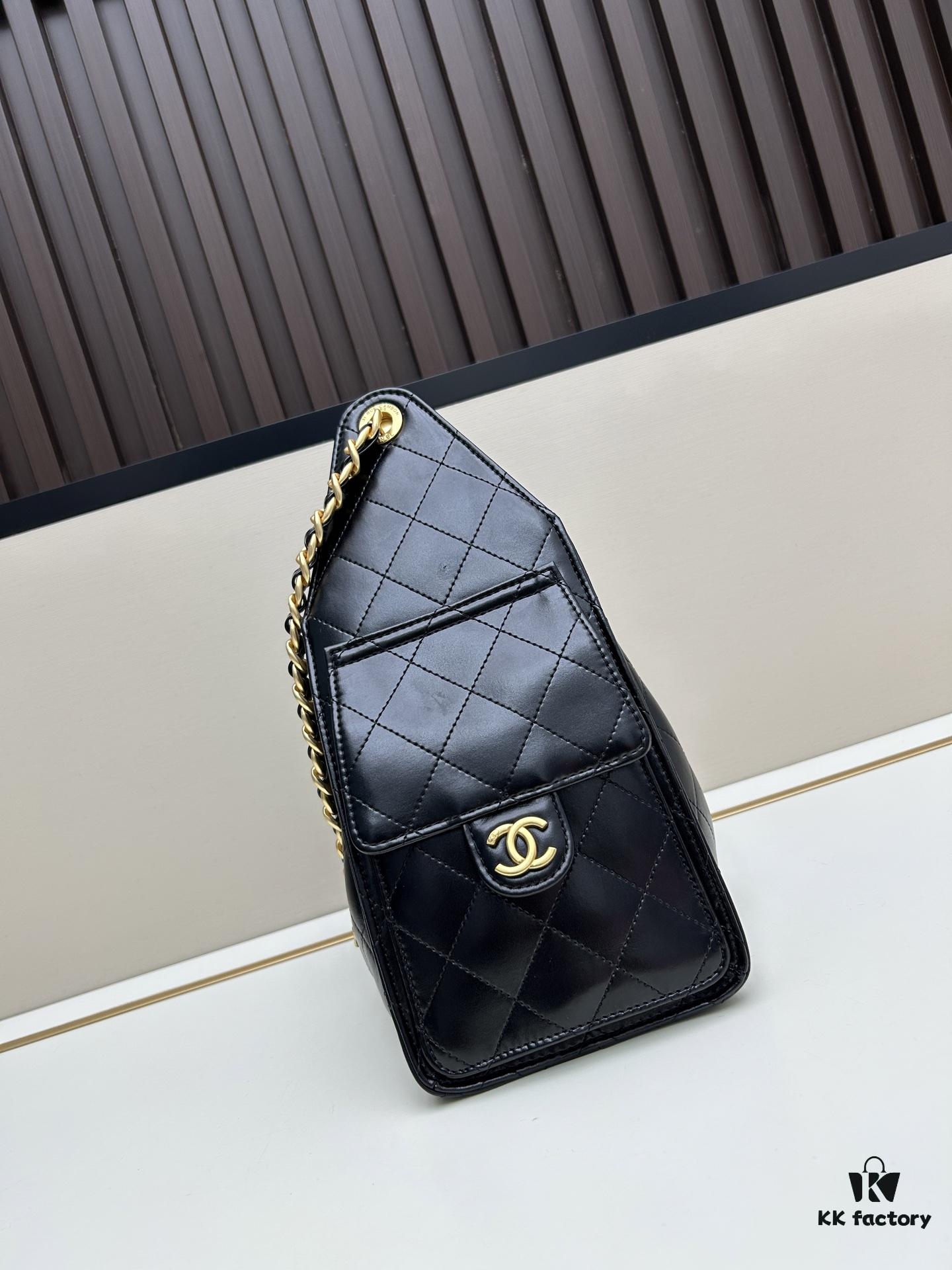 Upgraded Chanel 25C Style Hobo Bag in Quilted Calf Leather – Mini Crossbody Bucket Bag with Vintage Gold-Tone Drawstring Closure, Diamond Stitching, and Classic Chain Strap