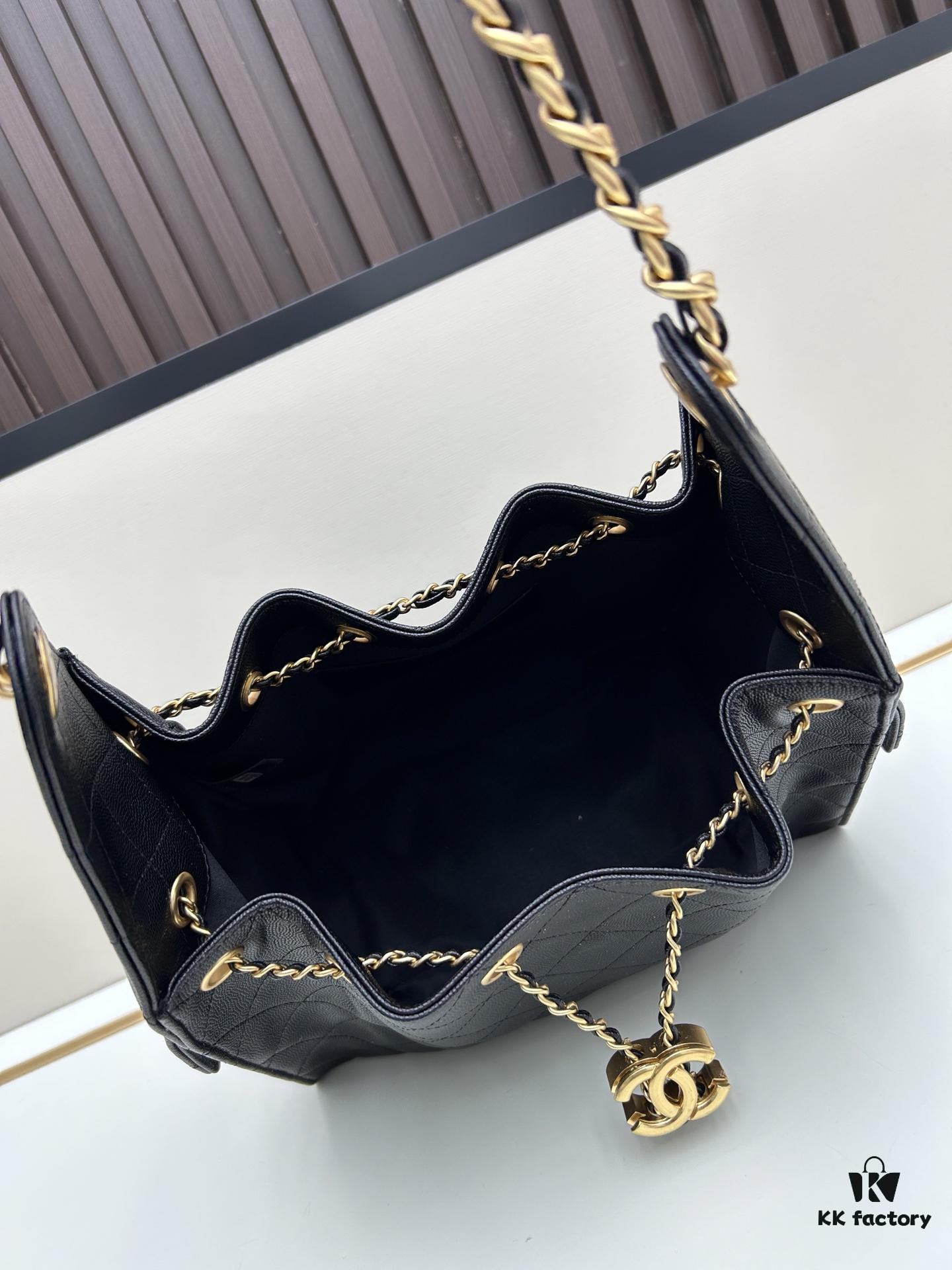 Upgraded Chanel 25C Hobo Bag in Quilted Calfskin - Mini Vintage Drawstring Bucket Bag with Retro Gold Buckle, Diamond Stitching, and Classic Chain Design