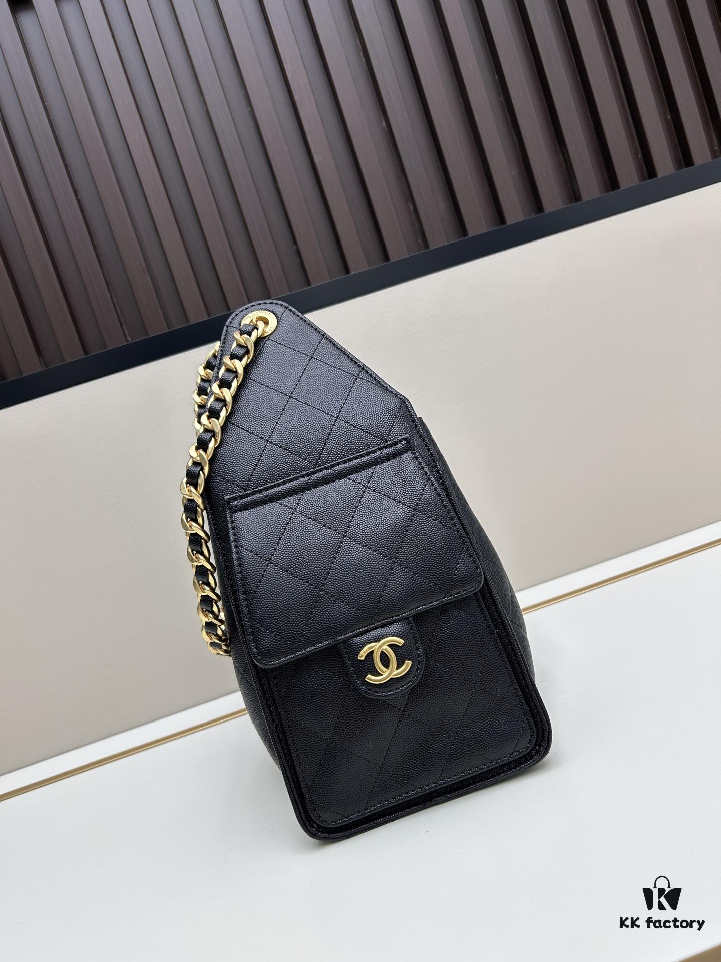 Upgraded Chanel 25C Hobo Bag in Quilted Calfskin - Mini Vintage Drawstring Bucket Bag with Retro Gold Buckle, Diamond Stitching, and Classic Chain Design