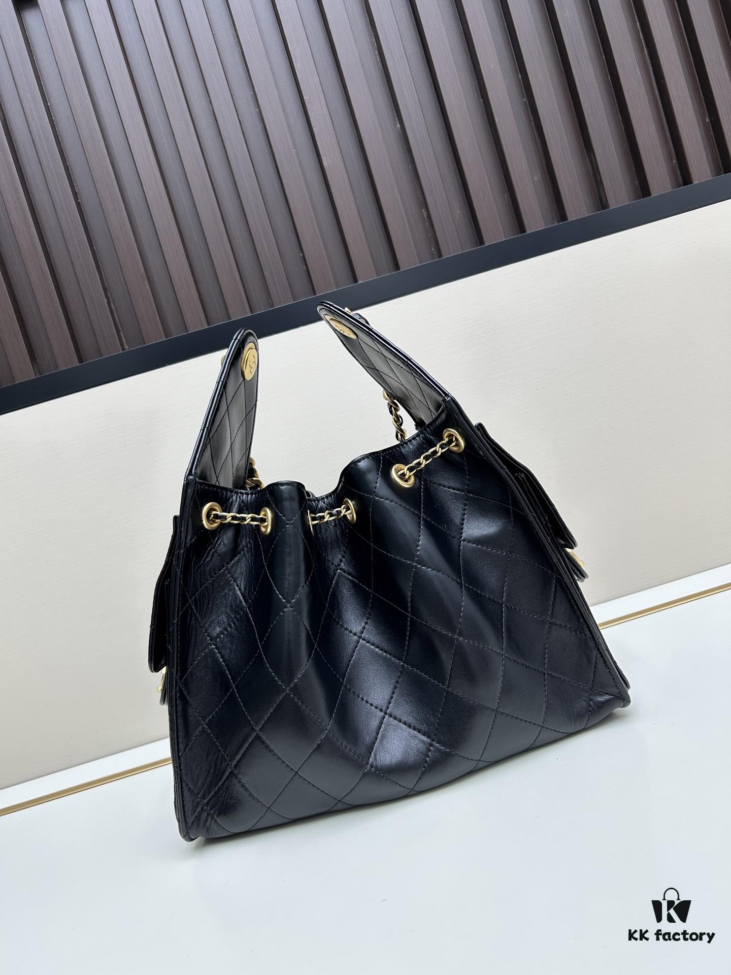 Upgraded Chanel 25C Style Hobo Bag in Quilted Calf Leather – Mini Crossbody Bucket Bag with Vintage Gold-Tone Drawstring Closure, Diamond Stitching, and Classic Chain Strap