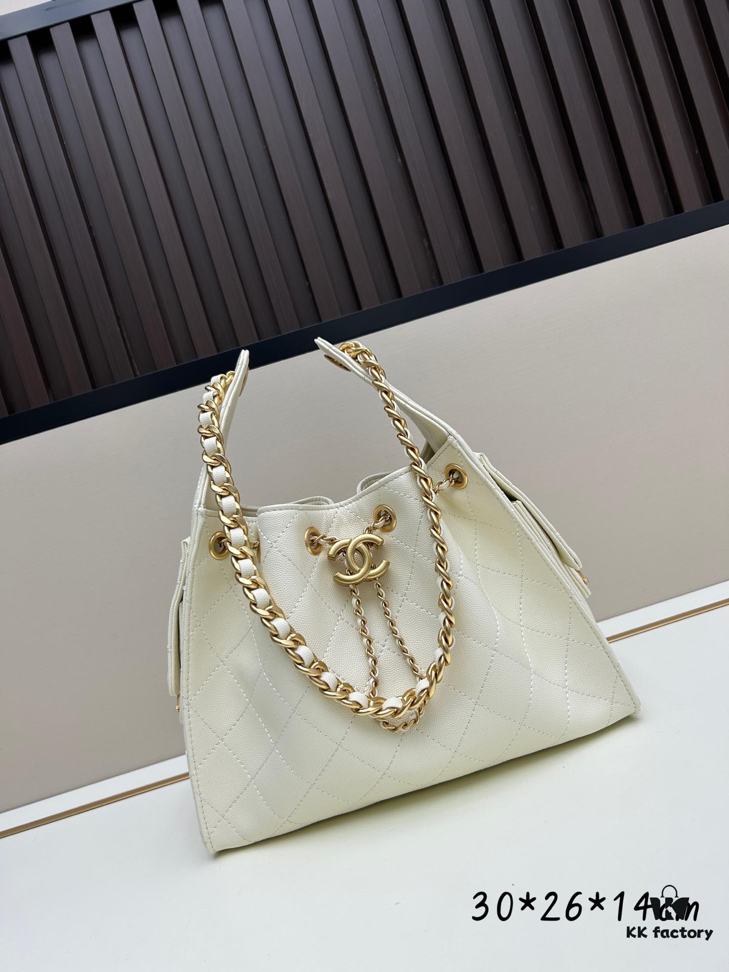 Upgraded Chanel 25C Style Hobo Bag in Quilted Calf Leather – Mini Vintage Drawstring Bucket Bag with Retro Gold Buckle, Diamond Stitching, and Classic Chain Design