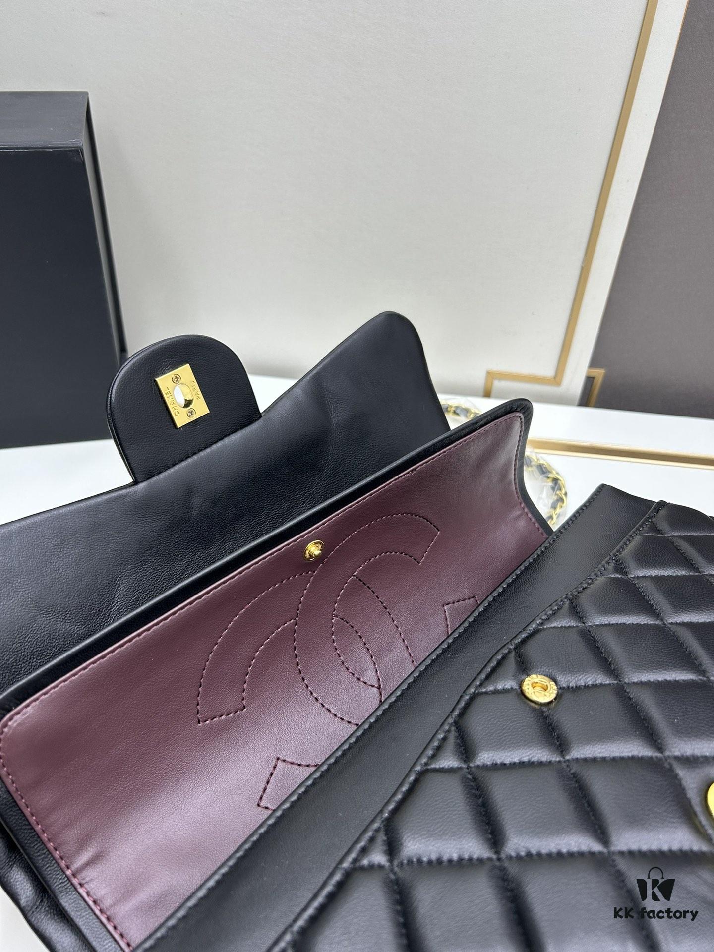 Chanel Classic CF1113 Lambskin Electroplated Hardware with Glazed Finish, Premium Cowhide Gold Tone Clasp, Authentic Custom Import Level