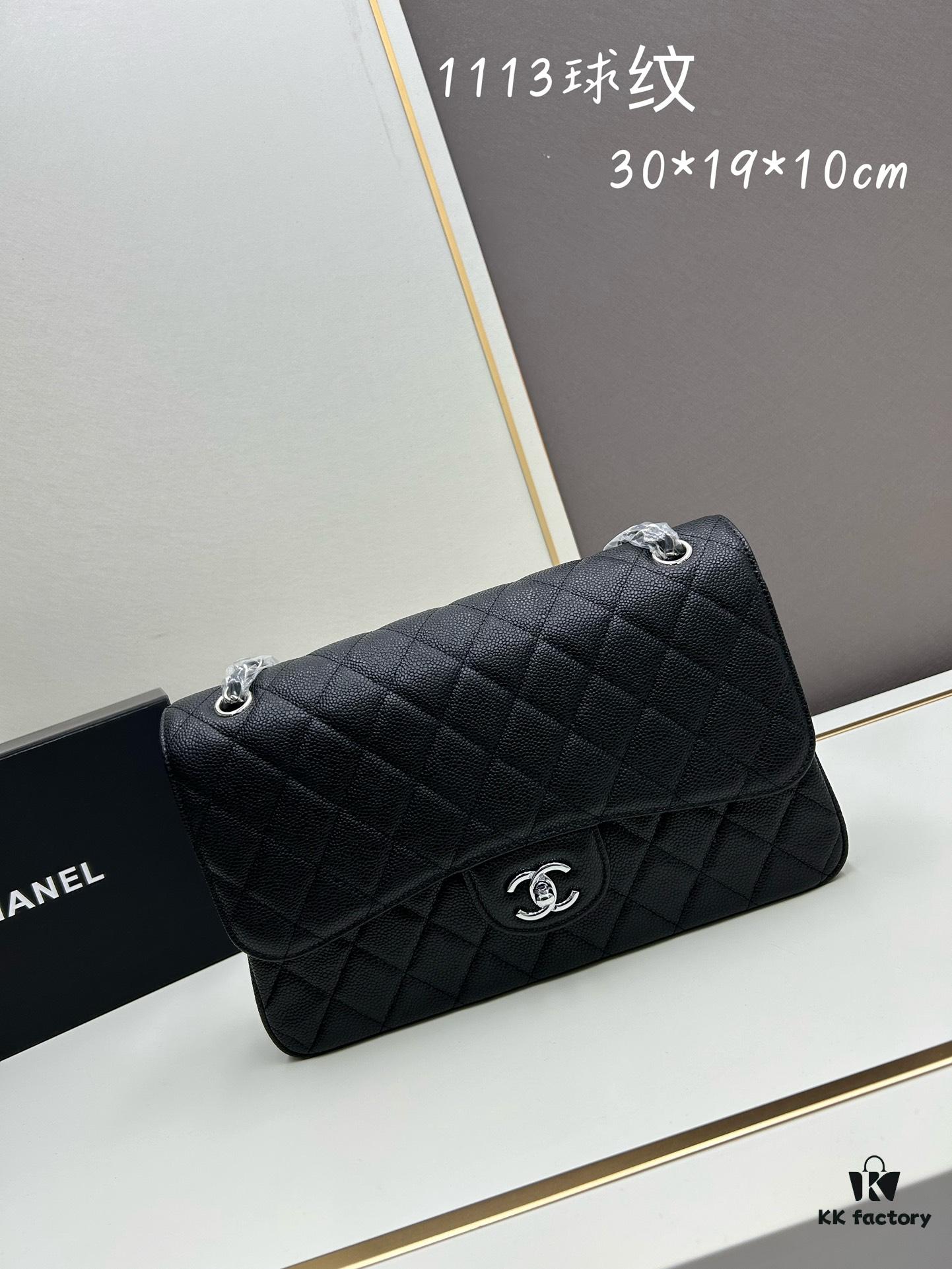 Chanel Classic CF1113 Calfskin Grain Bag with Electroplated Hardware