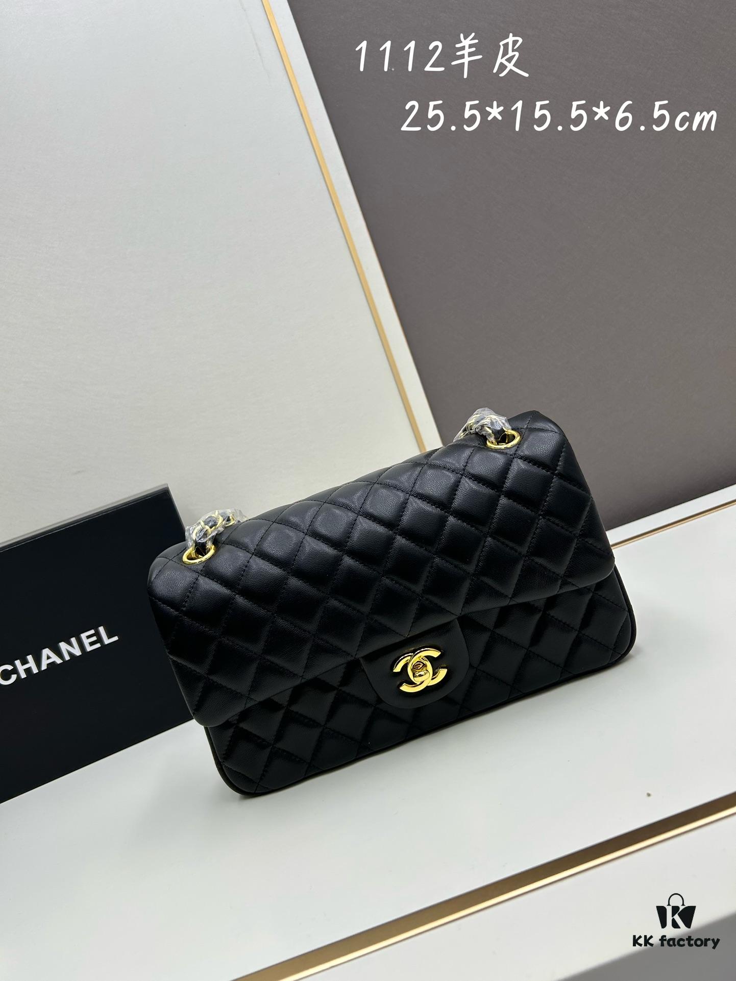 Chanel Classic CF1112 Lambskin Electroplated Hardware with Glazed Finish, Premium Cowhide Gold Tone Clasp