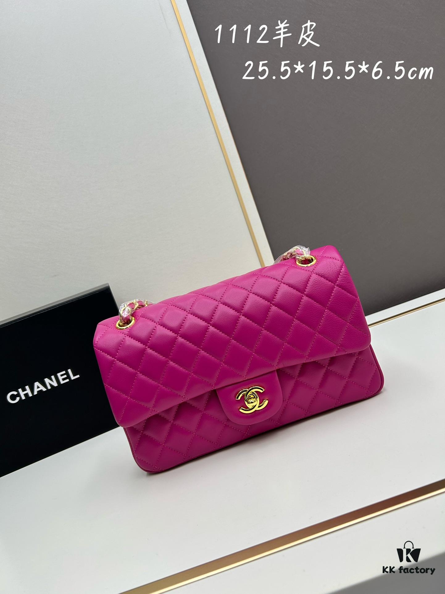 Chanel Classic CF1112 Lambskin Electroplated Hardware with Glazed Finish, Premium Cowhide Gold Tone Clasp