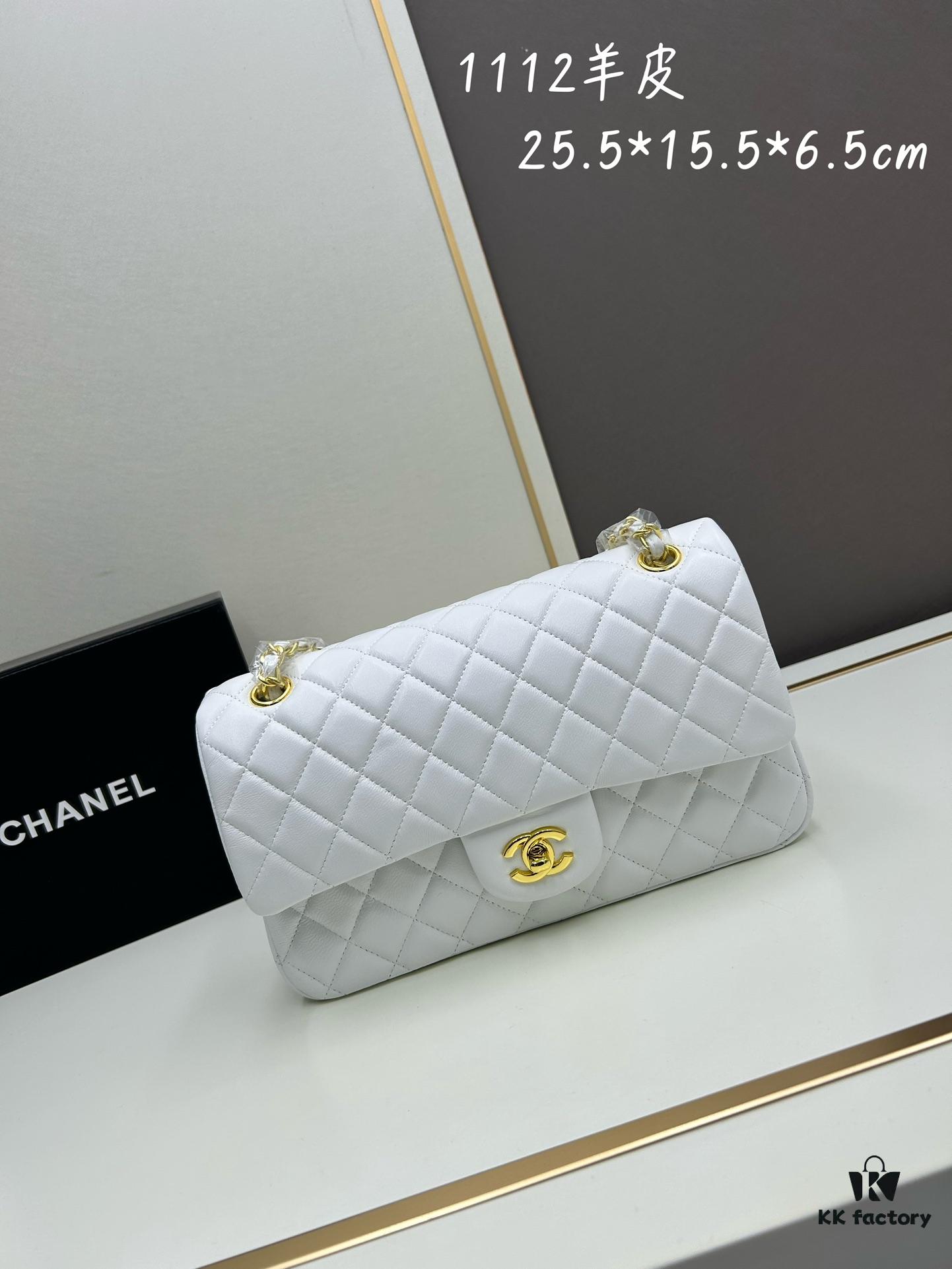 Chanel Classic CF1112 Lambskin Electroplated Hardware with Glazed Finish, Premium Cowhide Gold Tone Clasp