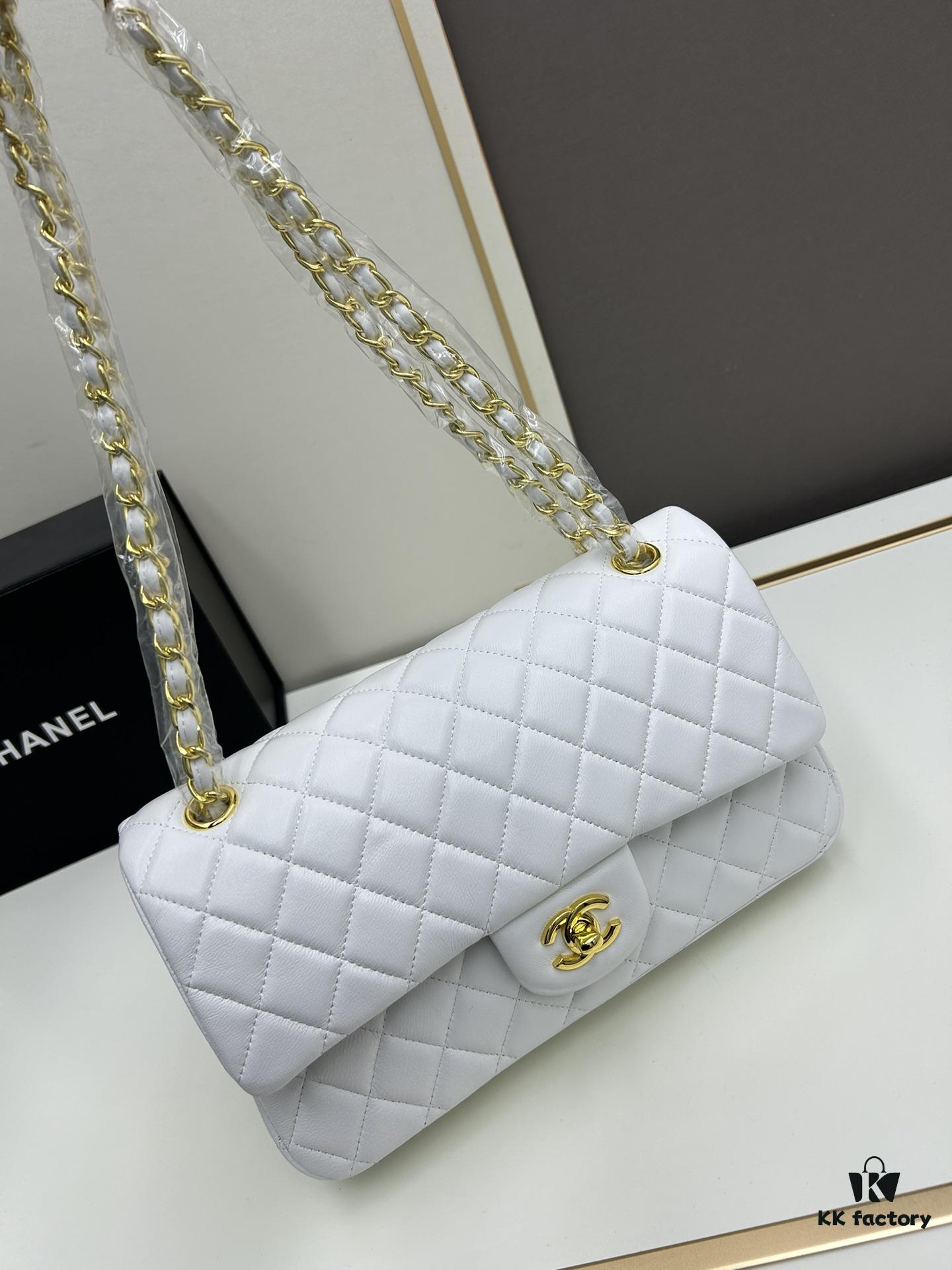 Chanel Classic CF1112 Lambskin Electroplated Hardware with Glazed Finish, Premium Cowhide Gold Tone Clasp