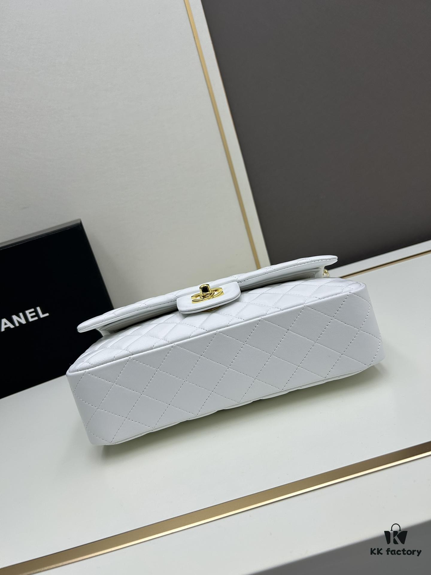 Chanel Classic CF1112 Lambskin Electroplated Hardware with Glazed Finish, Premium Cowhide Gold Tone Clasp