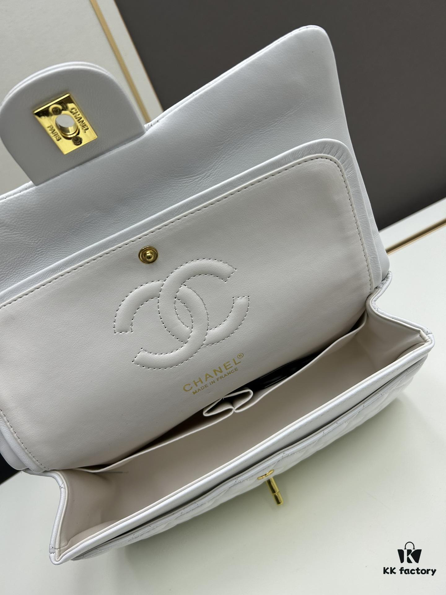 Chanel Classic CF1112 Lambskin Electroplated Hardware with Glazed Finish, Premium Cowhide Gold Tone Clasp