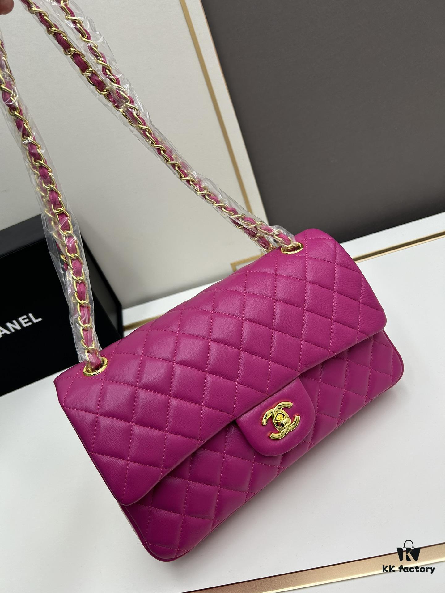 Chanel Classic CF1112 Lambskin Electroplated Hardware with Glazed Finish, Premium Cowhide Gold Tone Clasp