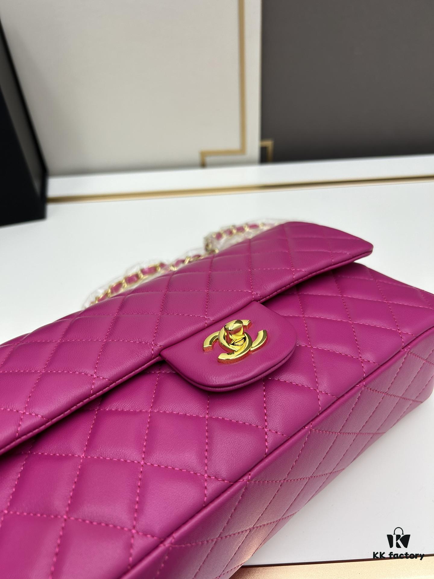 Chanel Classic CF1112 Lambskin Electroplated Hardware with Glazed Finish, Premium Cowhide Gold Tone Clasp