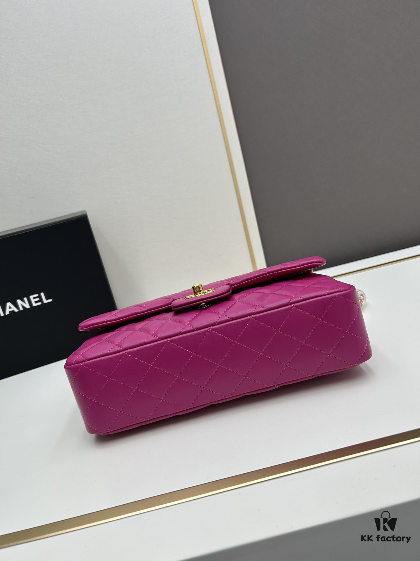 Chanel Classic CF1112 Lambskin Electroplated Hardware with Glazed Finish, Premium Cowhide Gold Tone Clasp