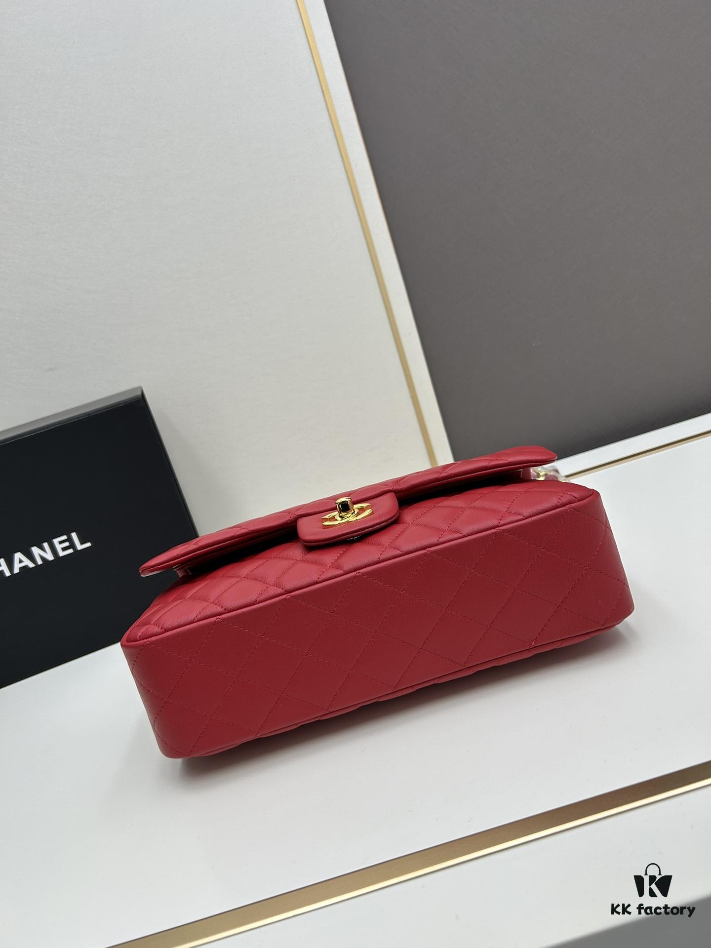 Chanel Classic CF1112 Lambskin Electroplated Hardware with Glazed Finish, Full-grain Leather Gold Tone Buckle, Authentic Custom Overseas Procurement Grade