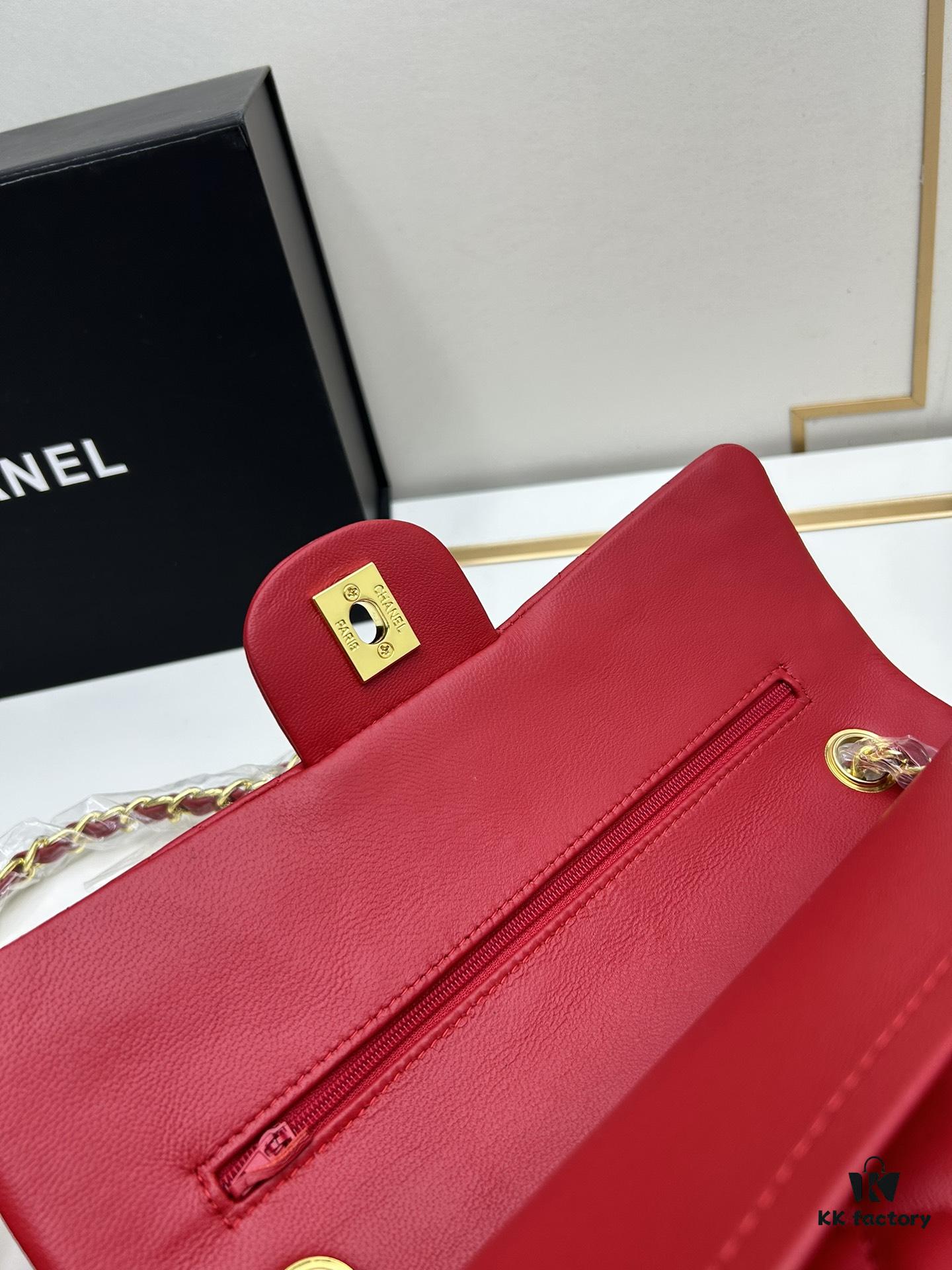 Chanel Classic CF1112 Lambskin Electroplated Hardware with Glazed Finish, Full-grain Leather Gold Tone Buckle, Authentic Custom Overseas Procurement Grade