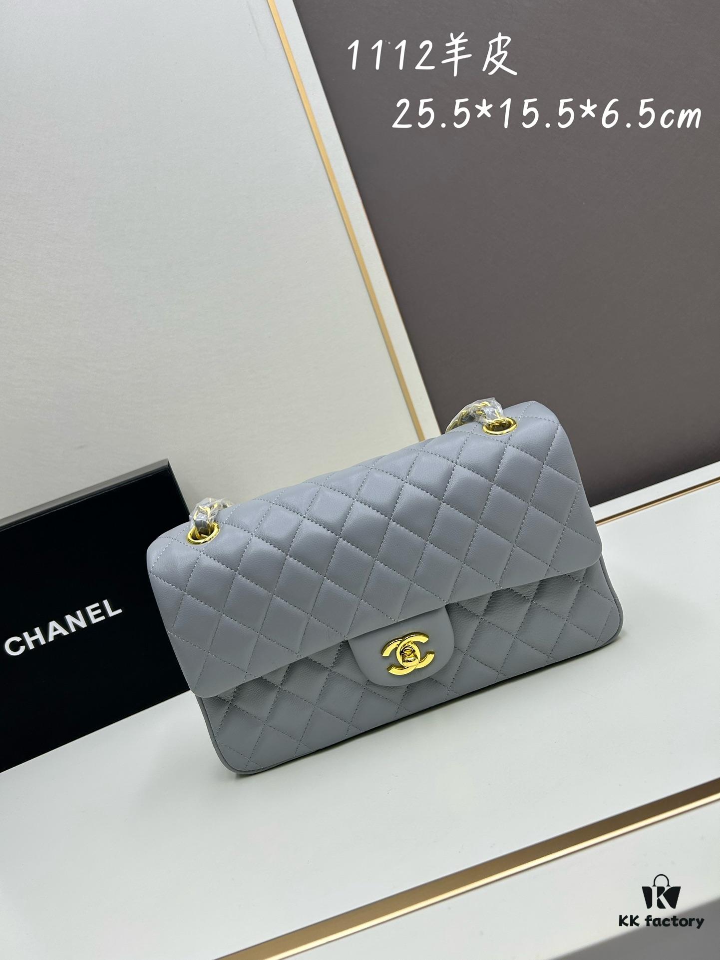 Chanel Classic CF1112 Lambskin Electroplated Hardware with Glazed Finish, Premium Cowhide Gold Tone Clasp