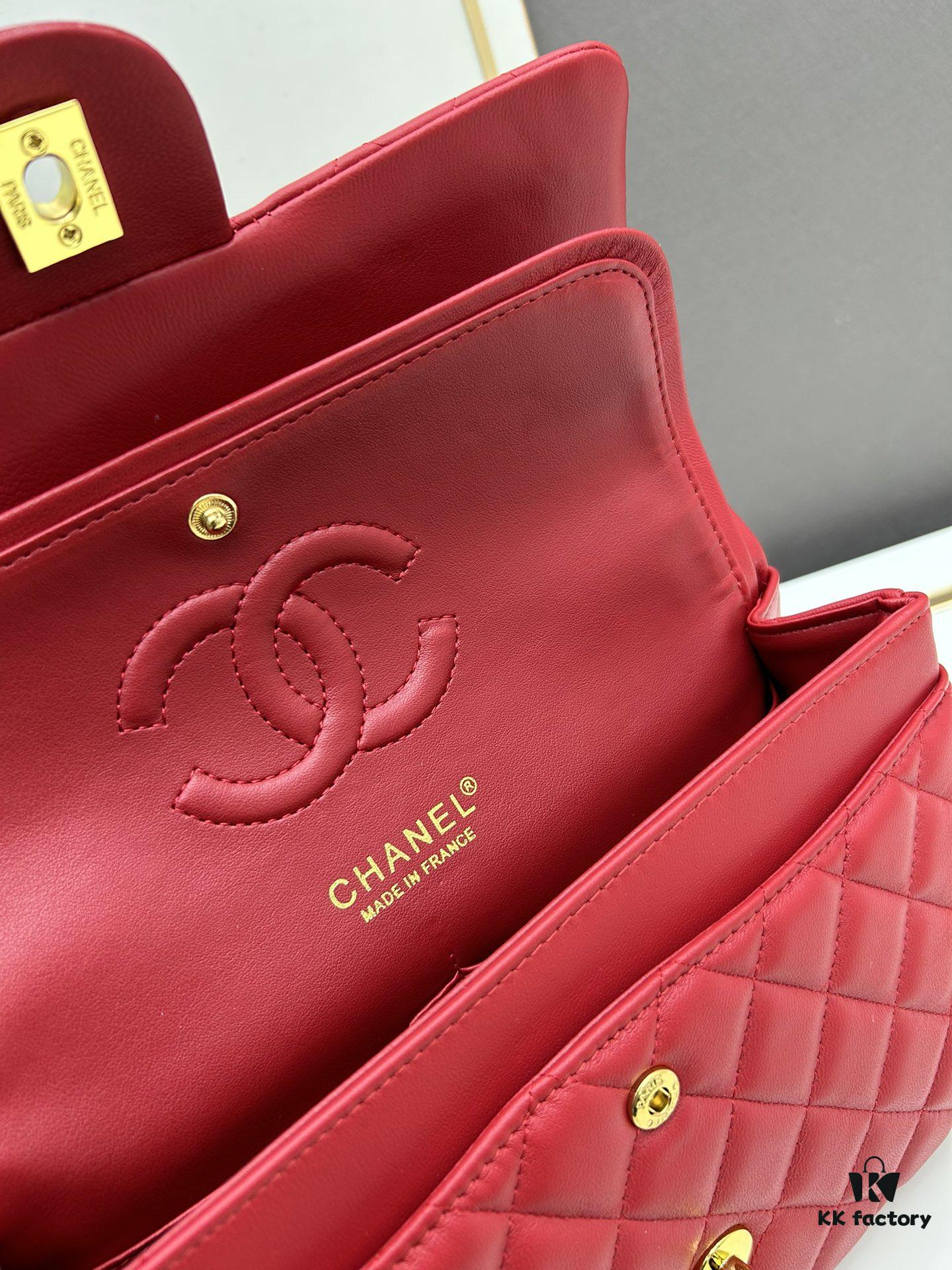 Chanel Classic CF1112 Lambskin Electroplated Hardware with Glazed Finish, Full-grain Leather Gold Tone Buckle, Authentic Custom Overseas Procurement Grade