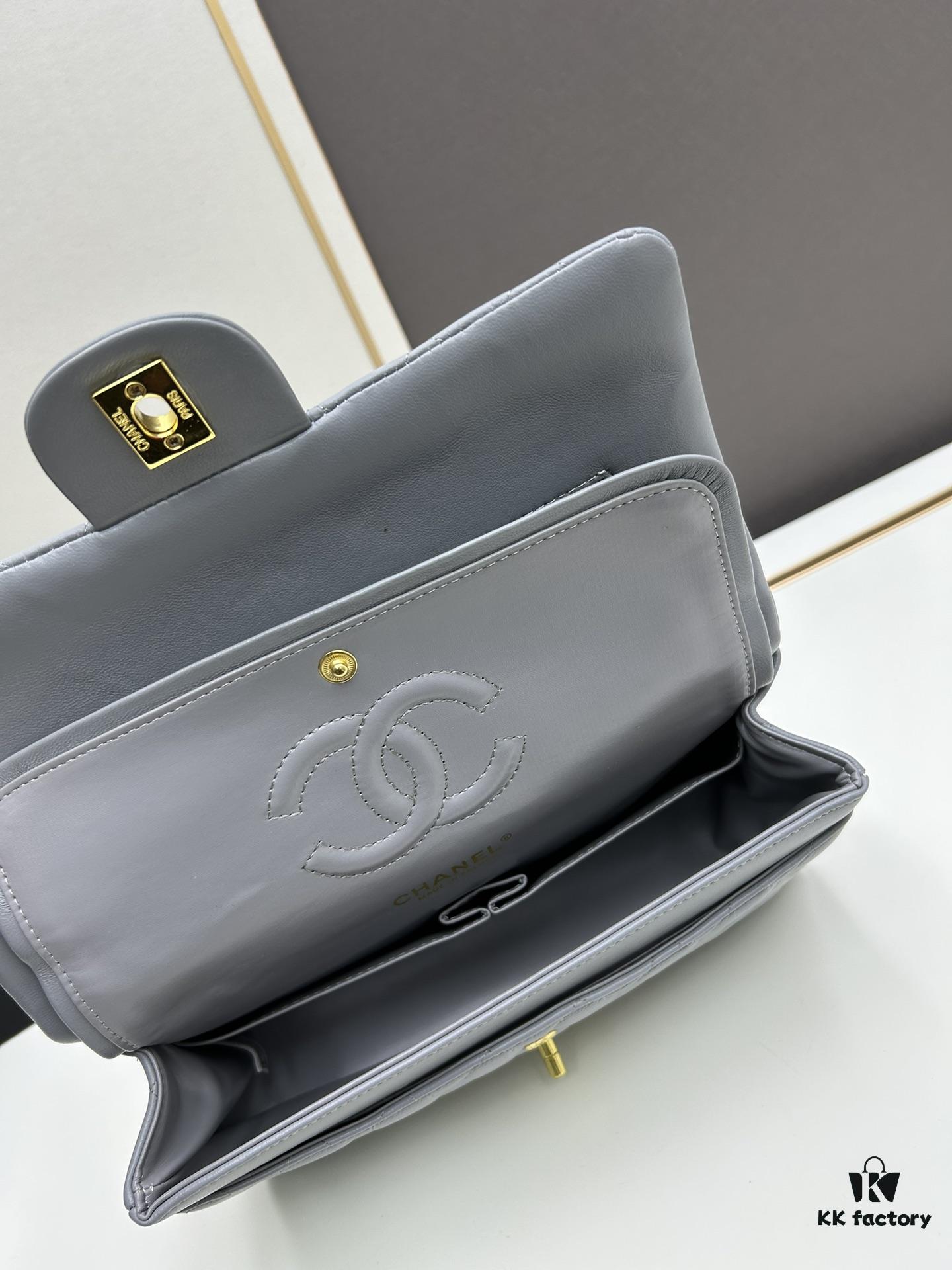 Chanel Classic CF1112 Lambskin Electroplated Hardware with Glazed Finish, Premium Cowhide Gold Tone Clasp