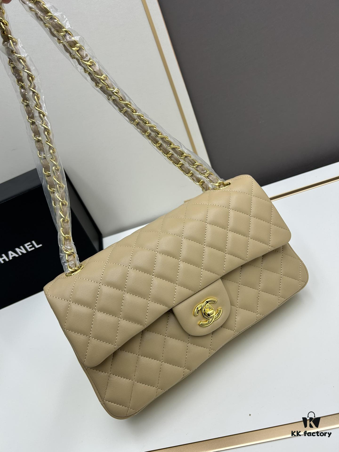 Chanel Classic CF1112 Lambskin Electroplated Hardware with Glazed Finish, Premium Cowhide Gold Tone Clasp