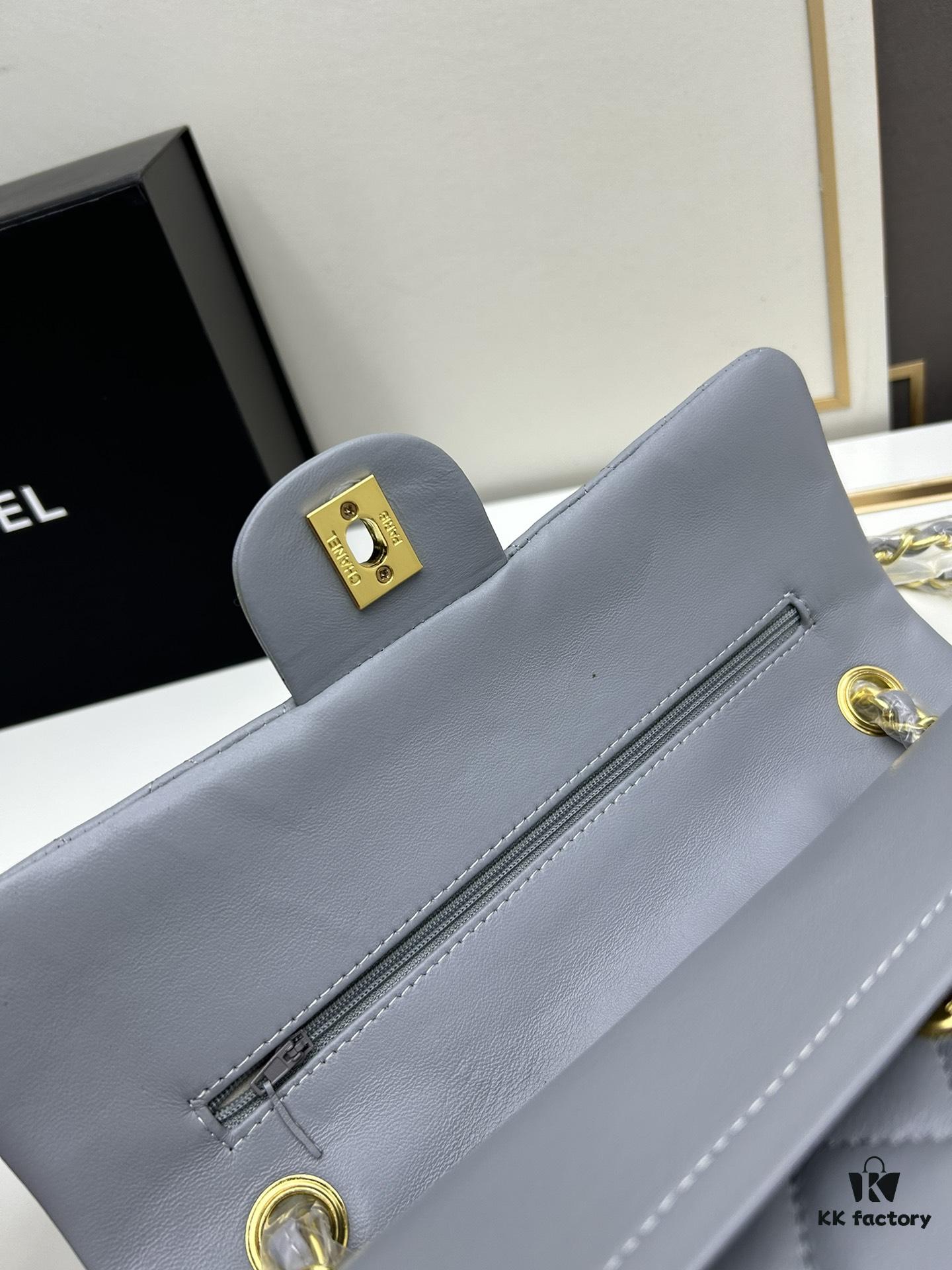 Chanel Classic CF1112 Lambskin Electroplated Hardware with Glazed Finish, Premium Cowhide Gold Tone Clasp