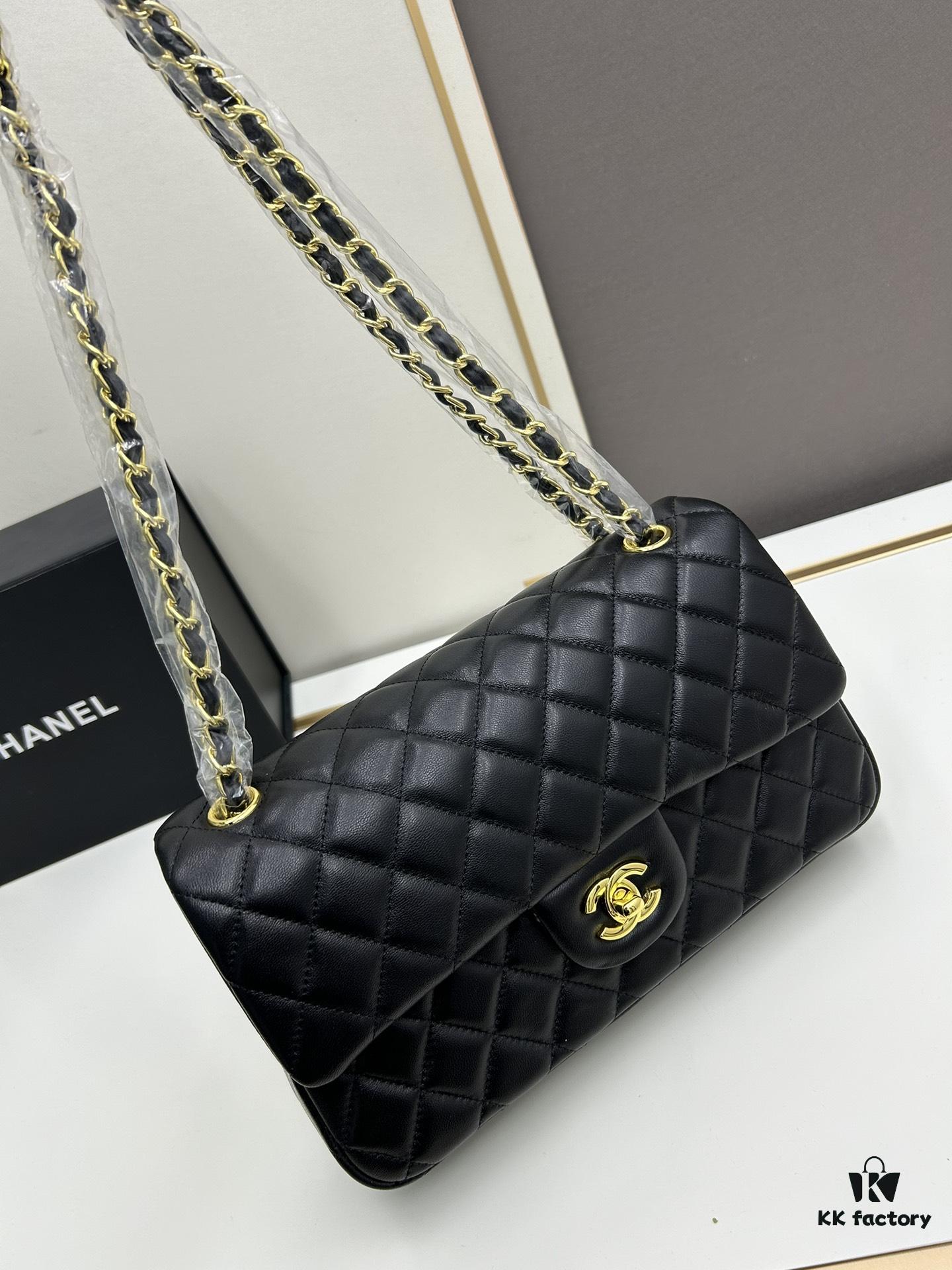 Chanel Classic CF1112 Lambskin Electroplated Hardware with Glazed Finish, Premium Cowhide Gold Tone Clasp