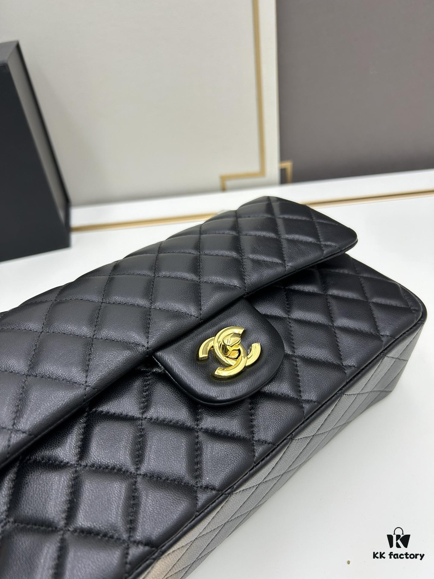 Chanel Classic CF1112 Lambskin Electroplated Hardware with Glazed Finish, Premium Cowhide Gold Tone Clasp