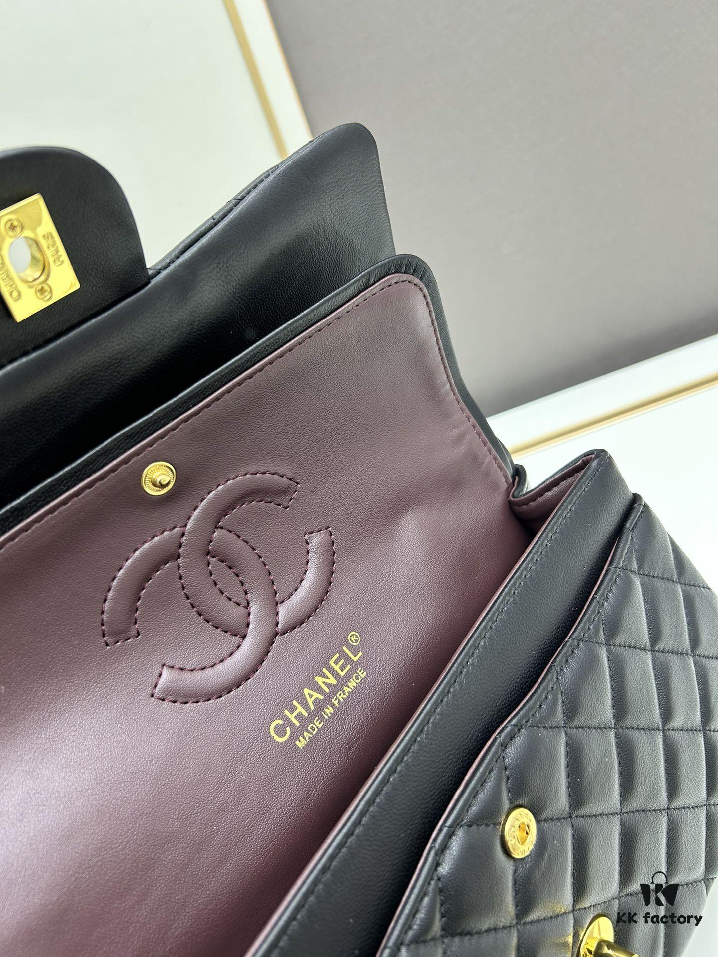 Chanel Classic CF1112 Lambskin Electroplated Hardware with Glazed Finish, Premium Cowhide Gold Tone Clasp