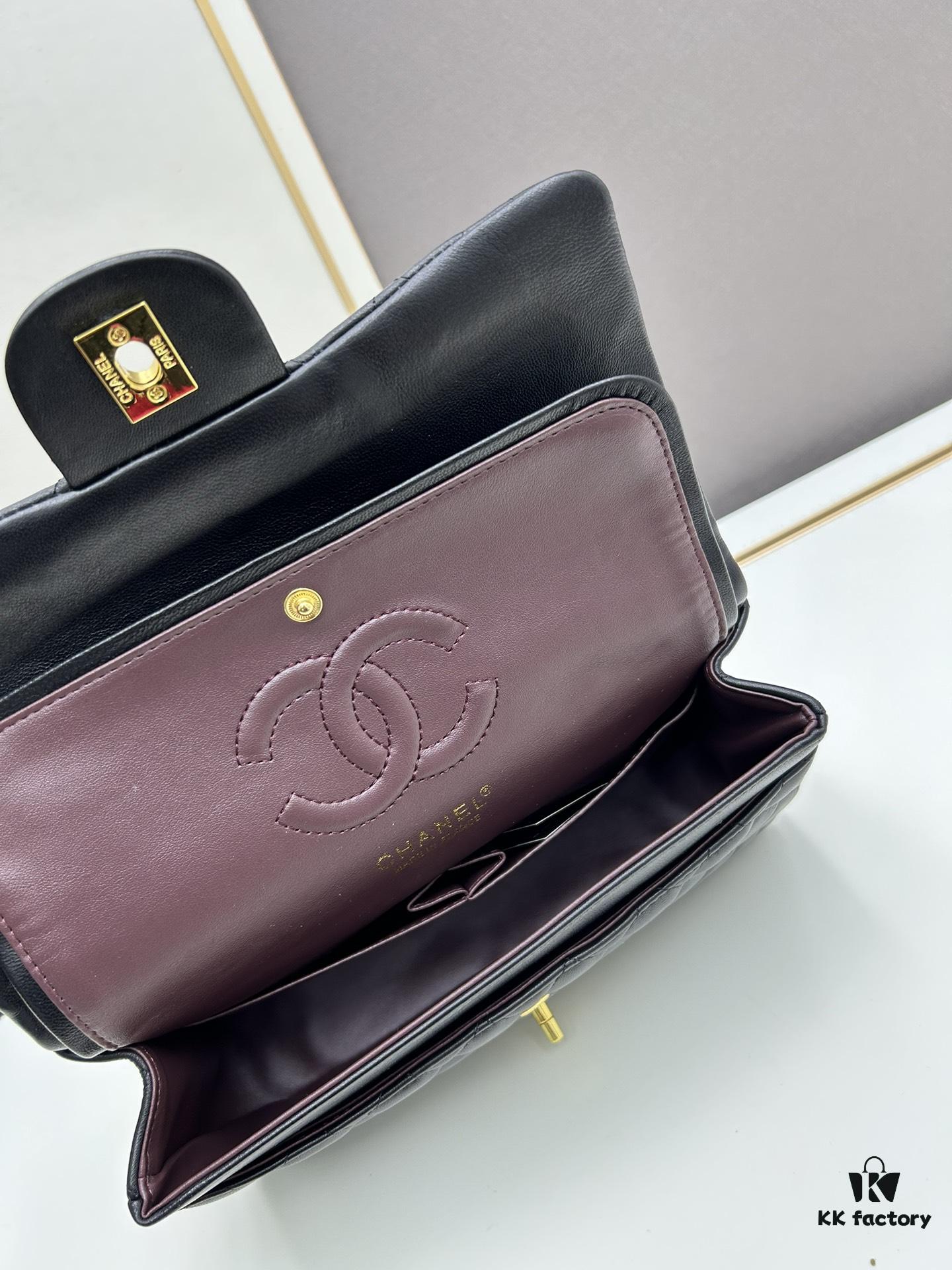 Chanel Classic CF1112 Lambskin Electroplated Hardware with Glazed Finish, Premium Cowhide Gold Tone Clasp