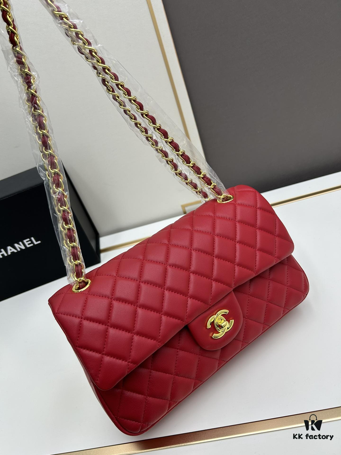 Chanel Classic CF1112 Lambskin Electroplated Hardware with Glazed Finish, Full-grain Leather Gold Tone Buckle, Authentic Custom Overseas Procurement Grade