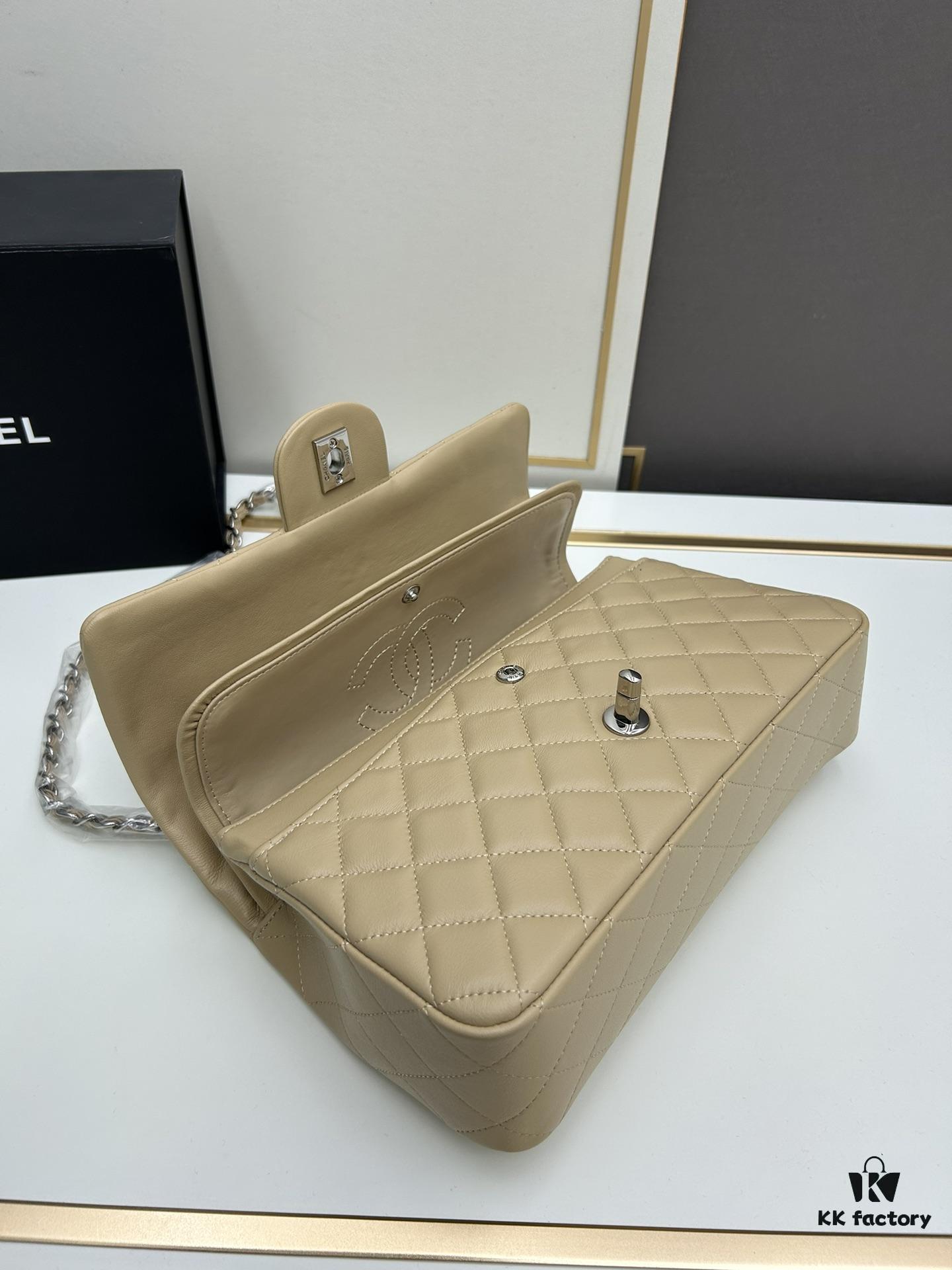 Chanel Classic CF1112 Lambskin Electroplated Hardware with Glazed Finish, Premium Cowhide Gold Tone Closure