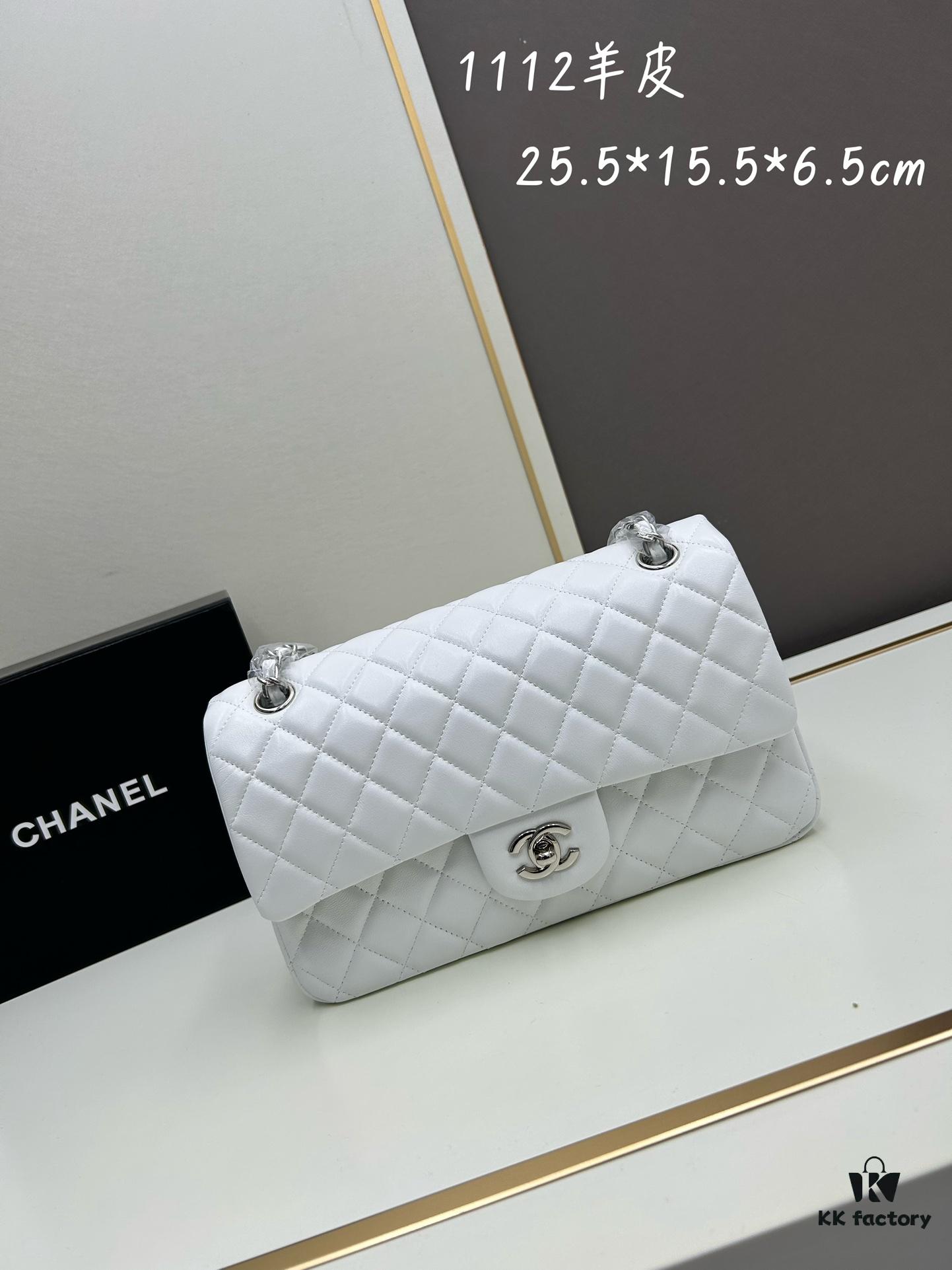 Chanel Classic CF1112 Lambskin Electroplated Hardware with Glazed Finish, Premium Cowhide Gold Tone Closure
