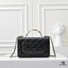 CHANEL 2024 Fall/Winter New Arrival Genuine Lambskin WOC with Metal Rhinestone Handle, Stylish and Elegant, Can Be Carried by Hand or Crossbody
