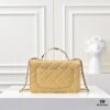 CHANEL 2024 Fall/Winter New Arrival Genuine Lambskin WOC with Metal Rhinestone Handle, Stylish and Elegant, Can Be Carried by Hand or Crossbody