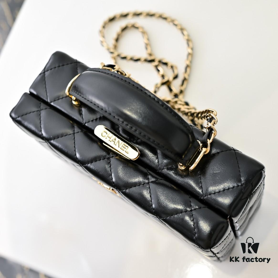 CHANEL 24K Makeup Pouch, Luxurious and Stylish, Top-Grain Leather with Durable Gold Chain, Classic CC Logo, Perfect for Everyday Elegance