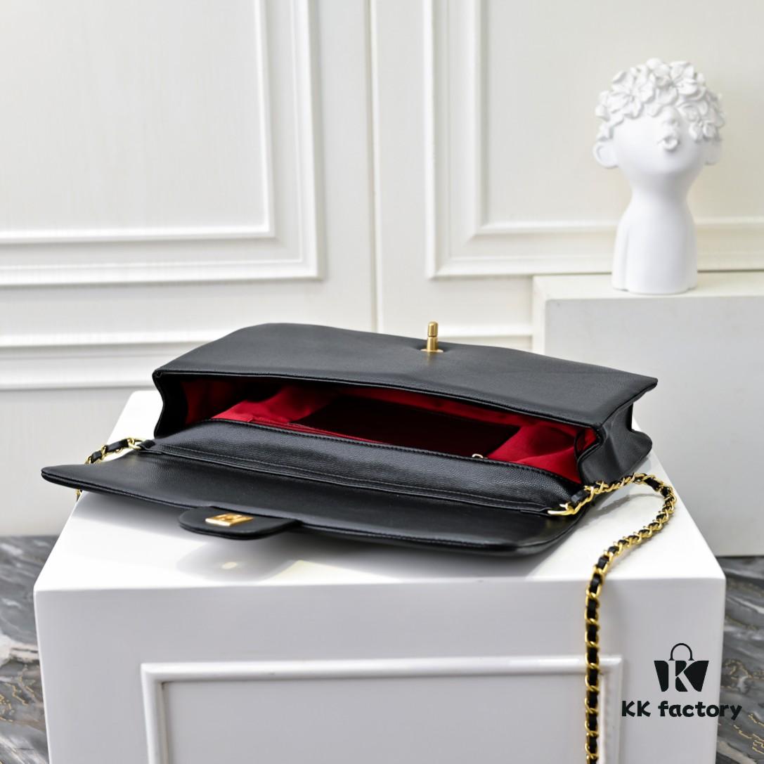 Large Size 👑 CHANEL 24K New Style CF Vintage Bag, Elegant and Timeless with Textured Shiny Calfskin and Gold-Tone Metal, Retro Chic – A Must-Have for Chanel Lovers with Stunning Silhouette