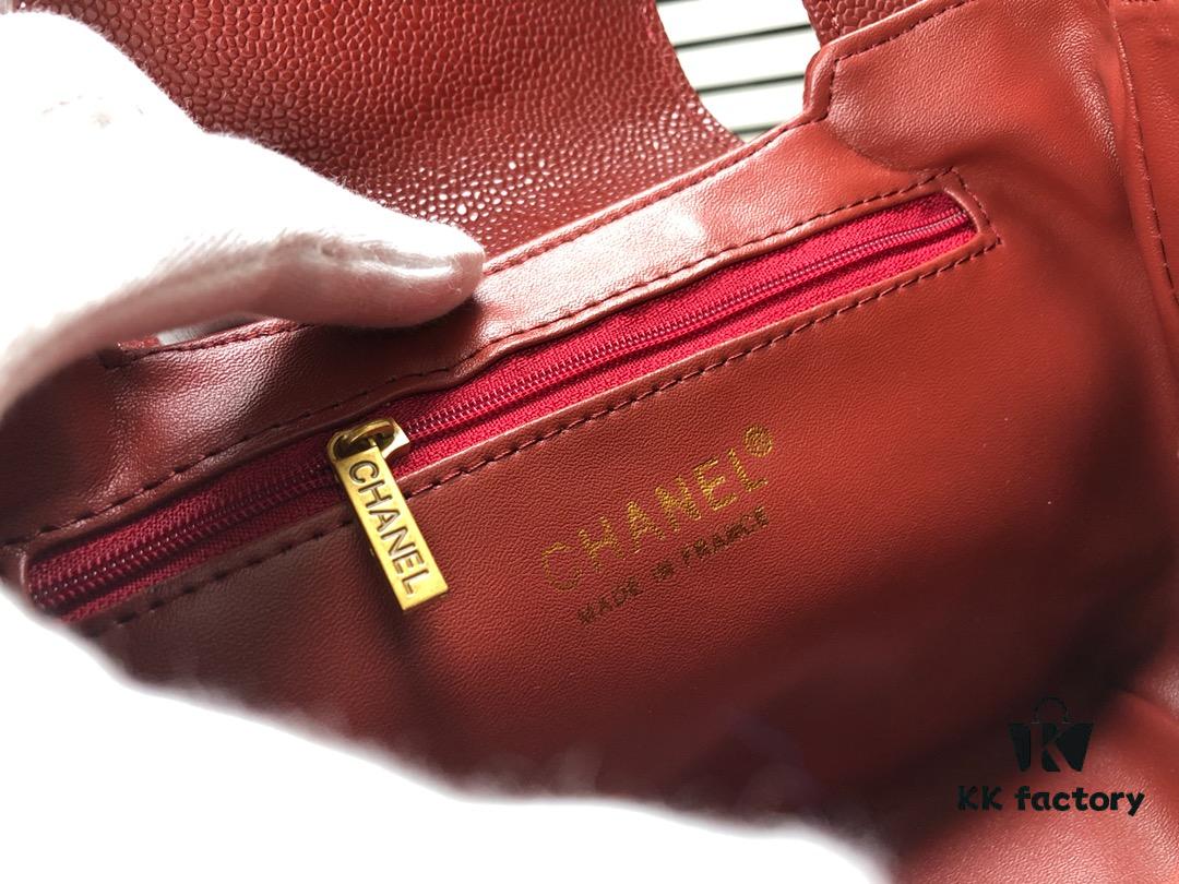 Chanel Vintage Handbag - Soft Imported Caviar Leather, Signature Logo Closure, Elegant Lady Style