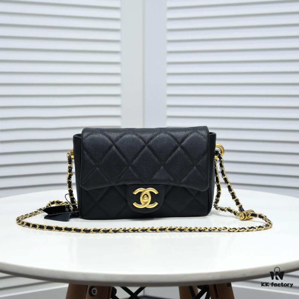 Chanel 21K Latest Bestseller Mini Square Flap Bag - Quilted Calfskin with Gold-Tone Chain and Turn-Lock Closure