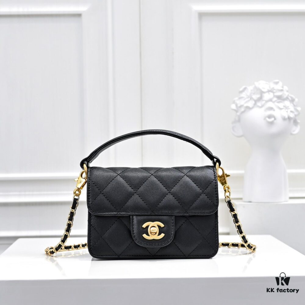 Mini CHANEL 24k Fall/Winter New Arrival with Caviar Leather, Unique Texture, Convertible Handheld or Crossbody, Detachable Strap