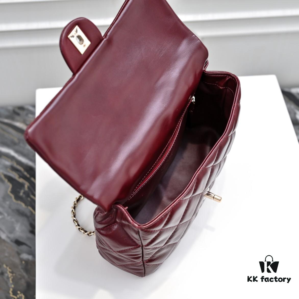 Large Size 👑 Chanel 24B New Collection Top-Grain Waxed Leather Bag with Braided Metal Chain Handle