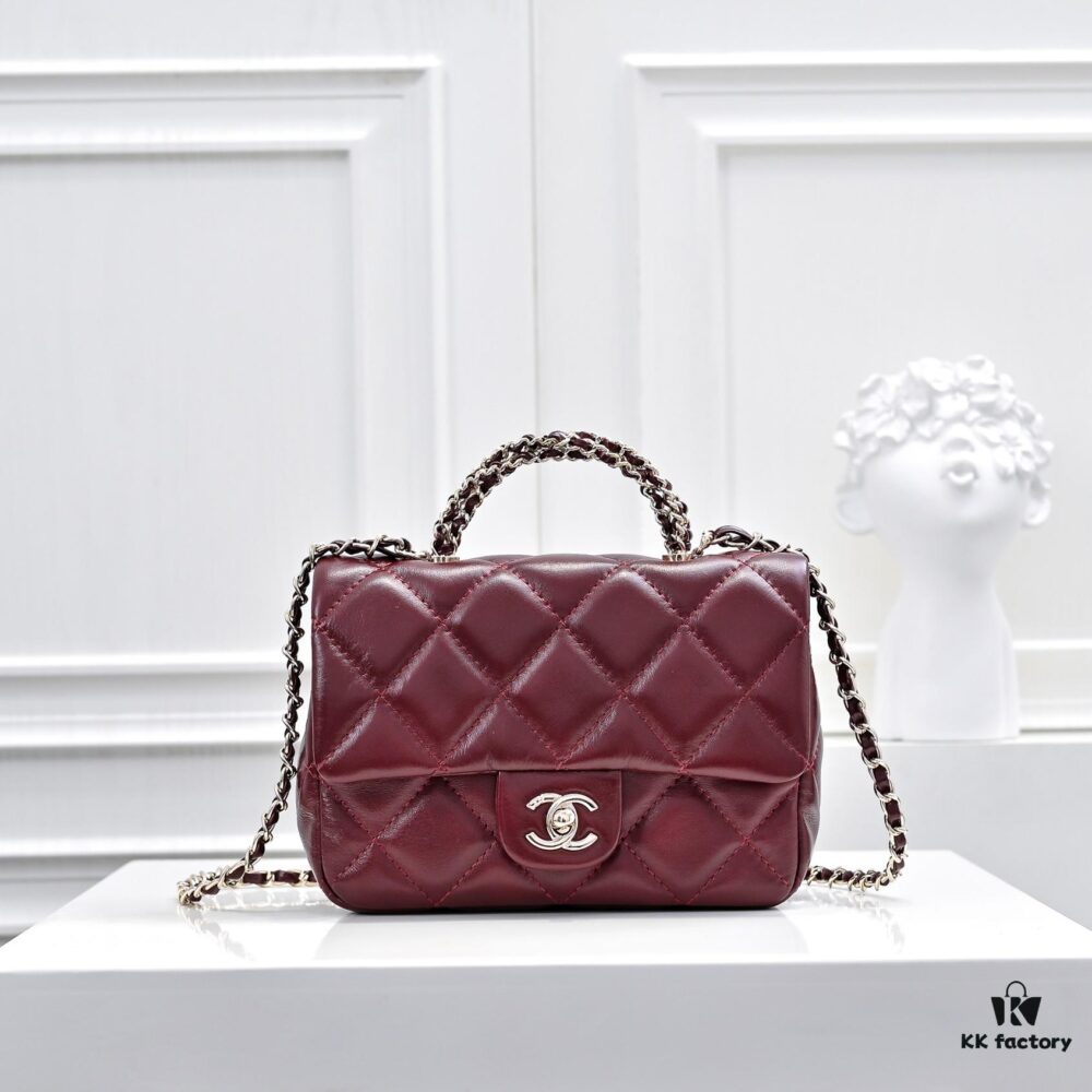 Mini Chanel 24B New Collection WOC. Top-Grain Oil-Waxed Leather, Beauty Meets Durability, Braided Handle Reaches New Heights – 'Braided' Metal Chain Handle Composed of Three Separate Chains Forming a Fixed Integrated Handle