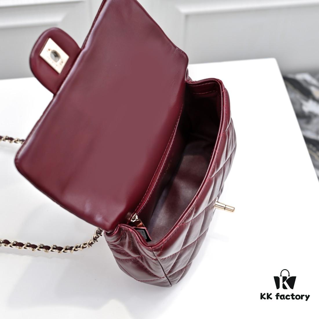 Mini Chanel 24B New Collection WOC. Top-Grain Oil-Waxed Leather, Beauty Meets Durability, Braided Handle Reaches New Heights – 'Braided' Metal Chain Handle Composed of Three Separate Chains Forming a Fixed Integrated Handle