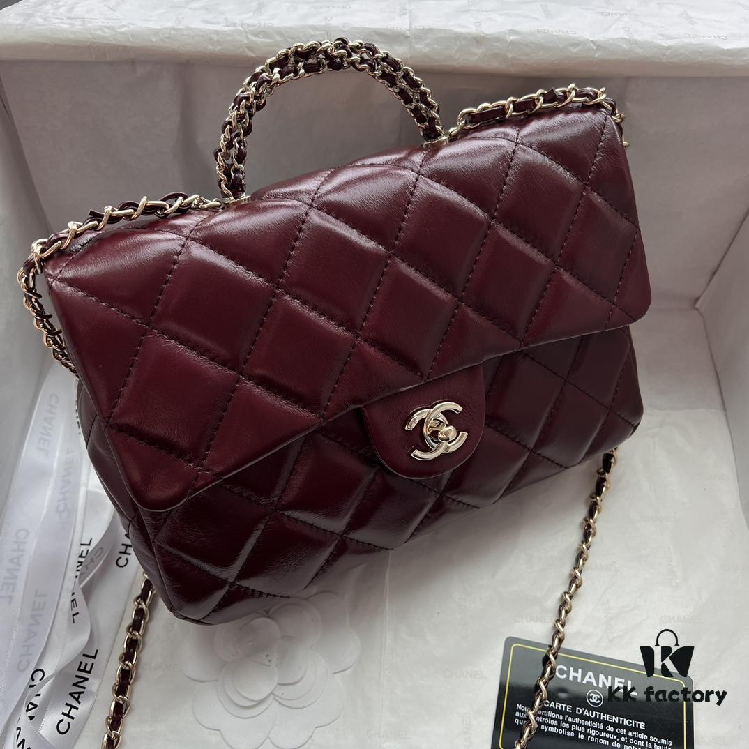 Chanel 24B New Collection Top-Grain Oil-Waxed Leather Bag with Braided Metal Chain Handle