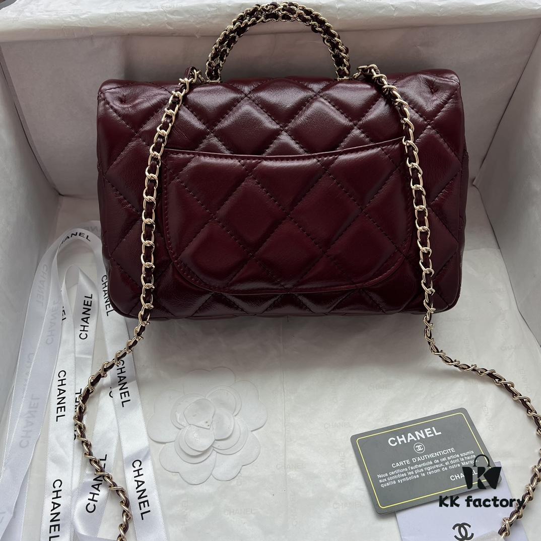 Chanel 24B New Collection Top-Grain Oil-Waxed Leather Bag with Braided Metal Chain Handle