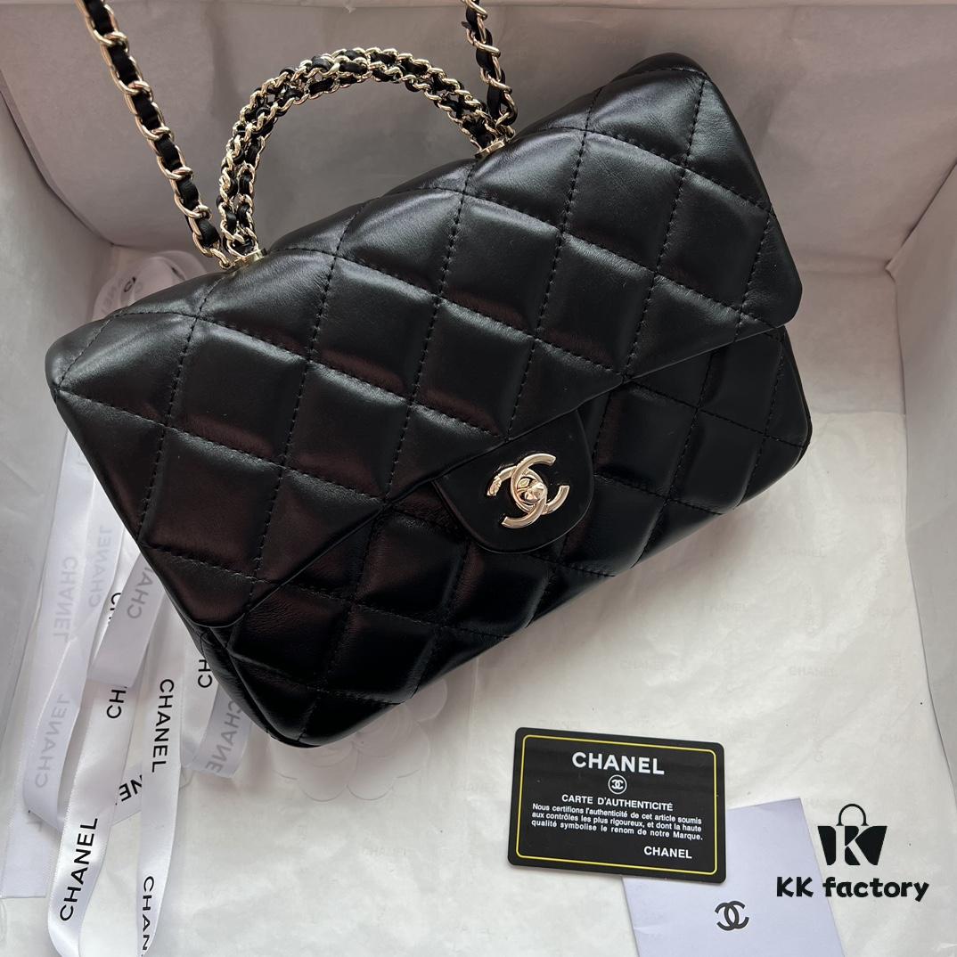 Chanel 24B New Collection Top-Grain Oil-Waxed Leather Bag with Braided Metal Chain Handle