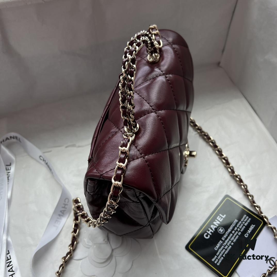 Chanel 24B New Collection WOC, Top-Grade Wax-Cured Leather with Braided Metal Chain Handle