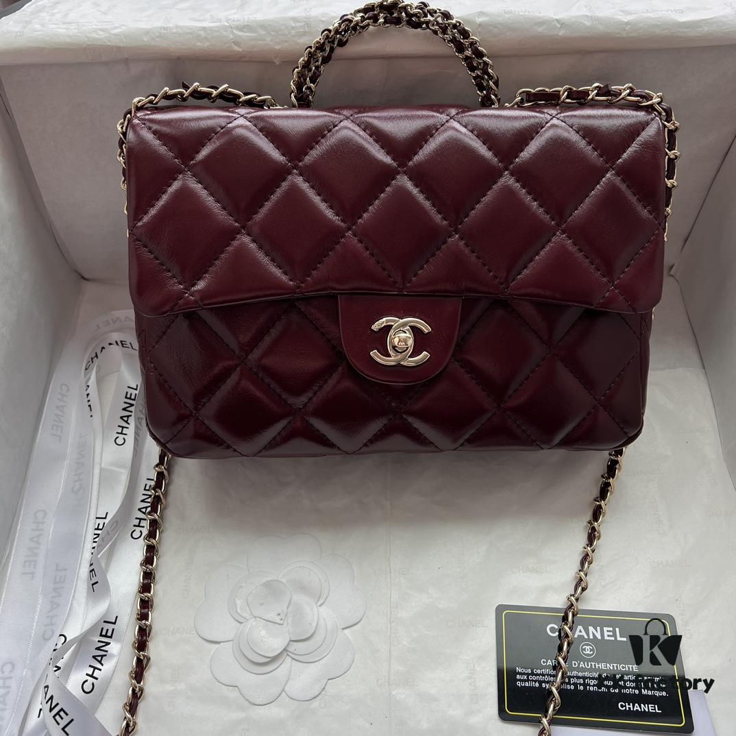 Chanel 24B New Collection Top-Grain Oil-Waxed Leather Bag with Braided Metal Chain Handle