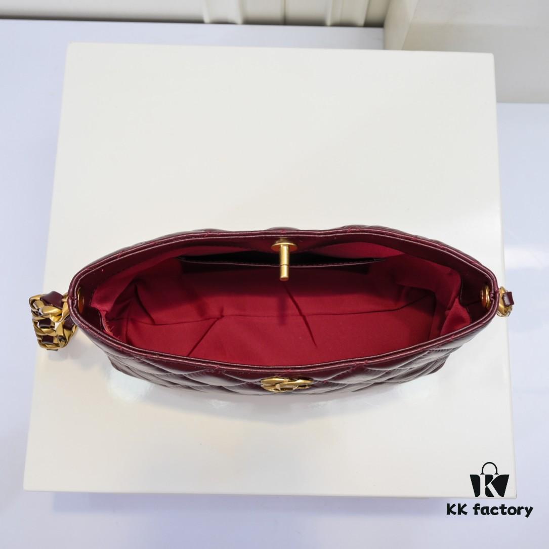 Chanel 24B Coarse Chain Hobo Crossbody Bag, Top-Grain Leather CF Shoulder Bag