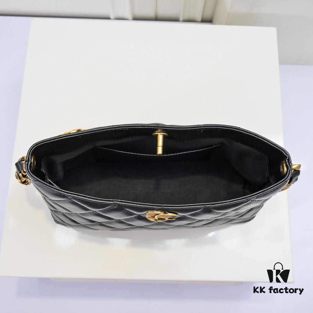 Chanel 24B Coarse Chain Hobo Crossbody Bag, Top Grain Leather CF Shoulder Bag