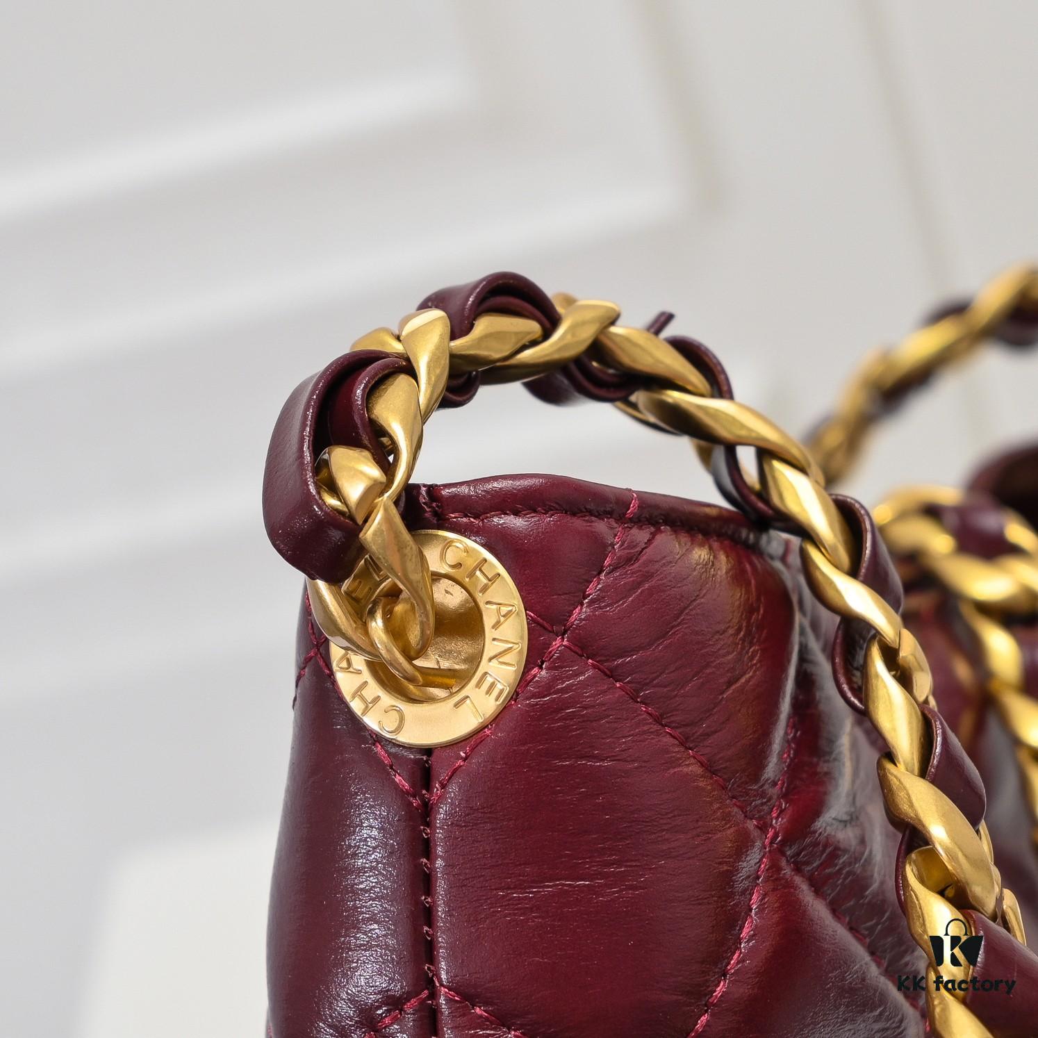 Chanel 24B Coarse Chain Hobo Crossbody Bag, Top-Grain Leather CF Shoulder Bag