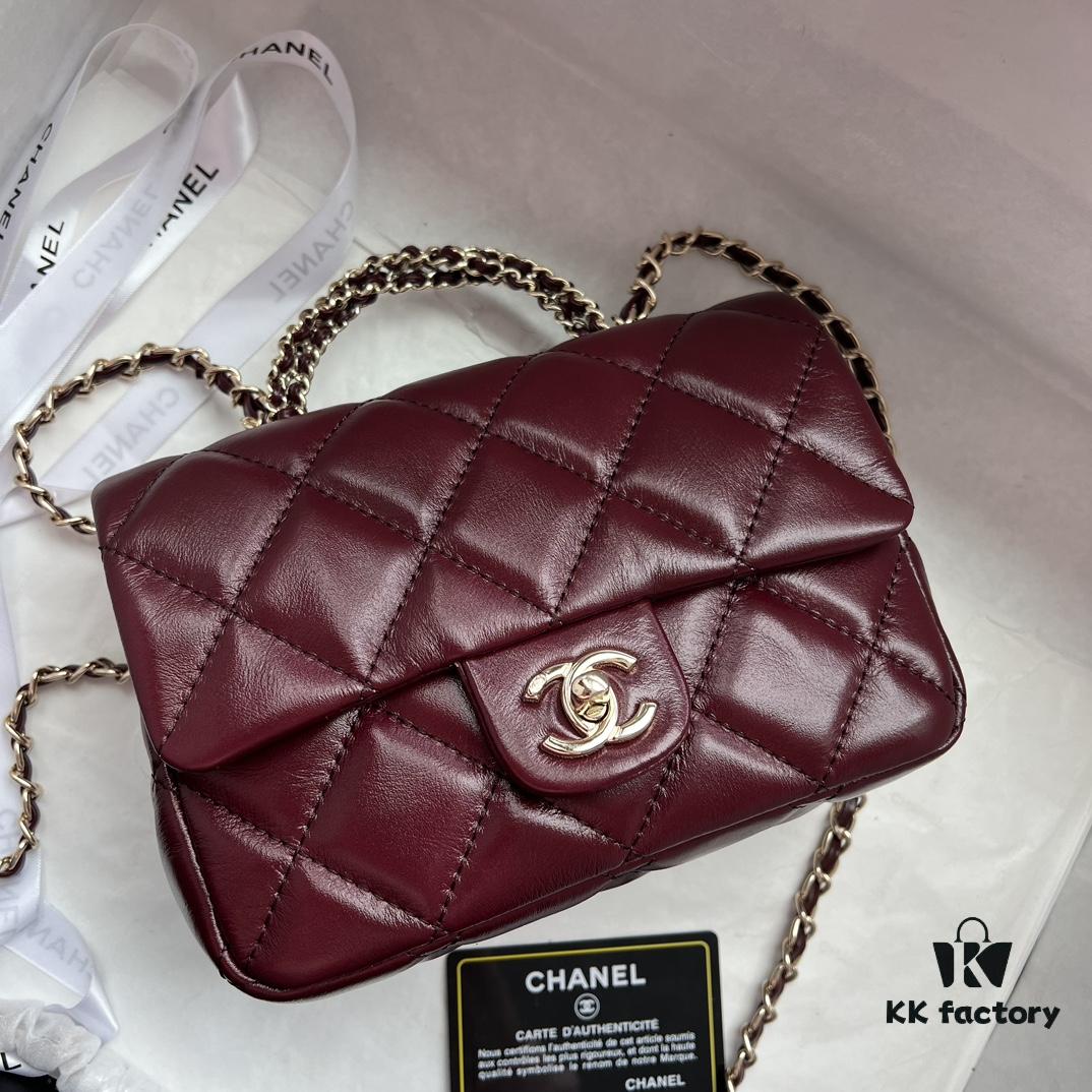 Chanel 24B New Collection WOC, Top-Grade Wax-Cured Leather with Braided Metal Chain Handle